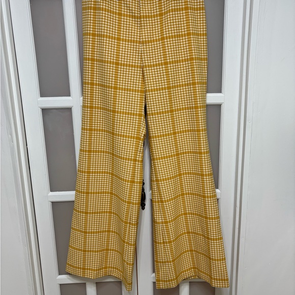 Maeve Anthropologie Mustard Plaid Wide Leg Pants Retro Mod US 8 - Picture 2 of 4